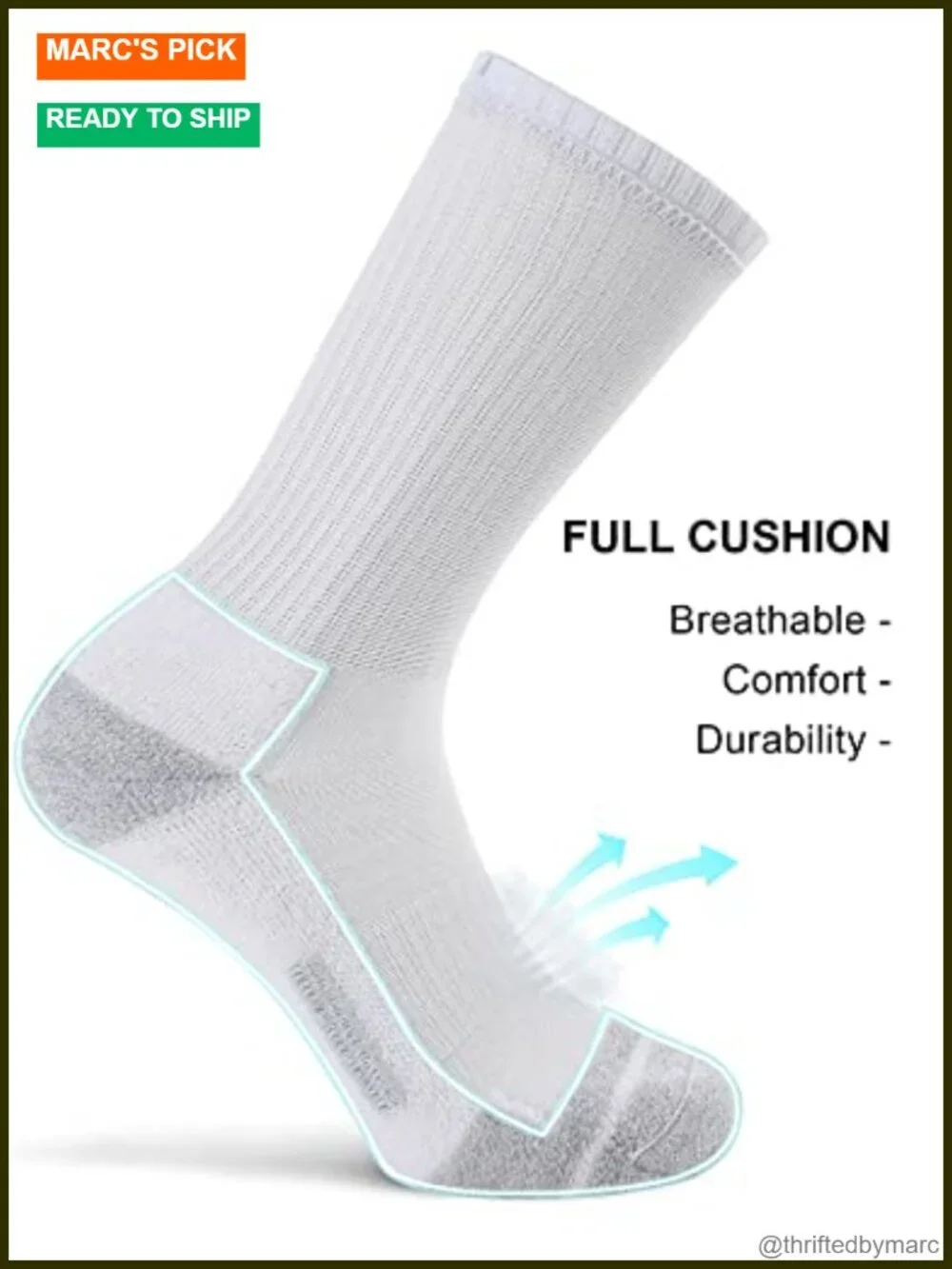 6 Pack Men's Athletic Moisture Wicking Crew Socks Cushioned Sport Running Work